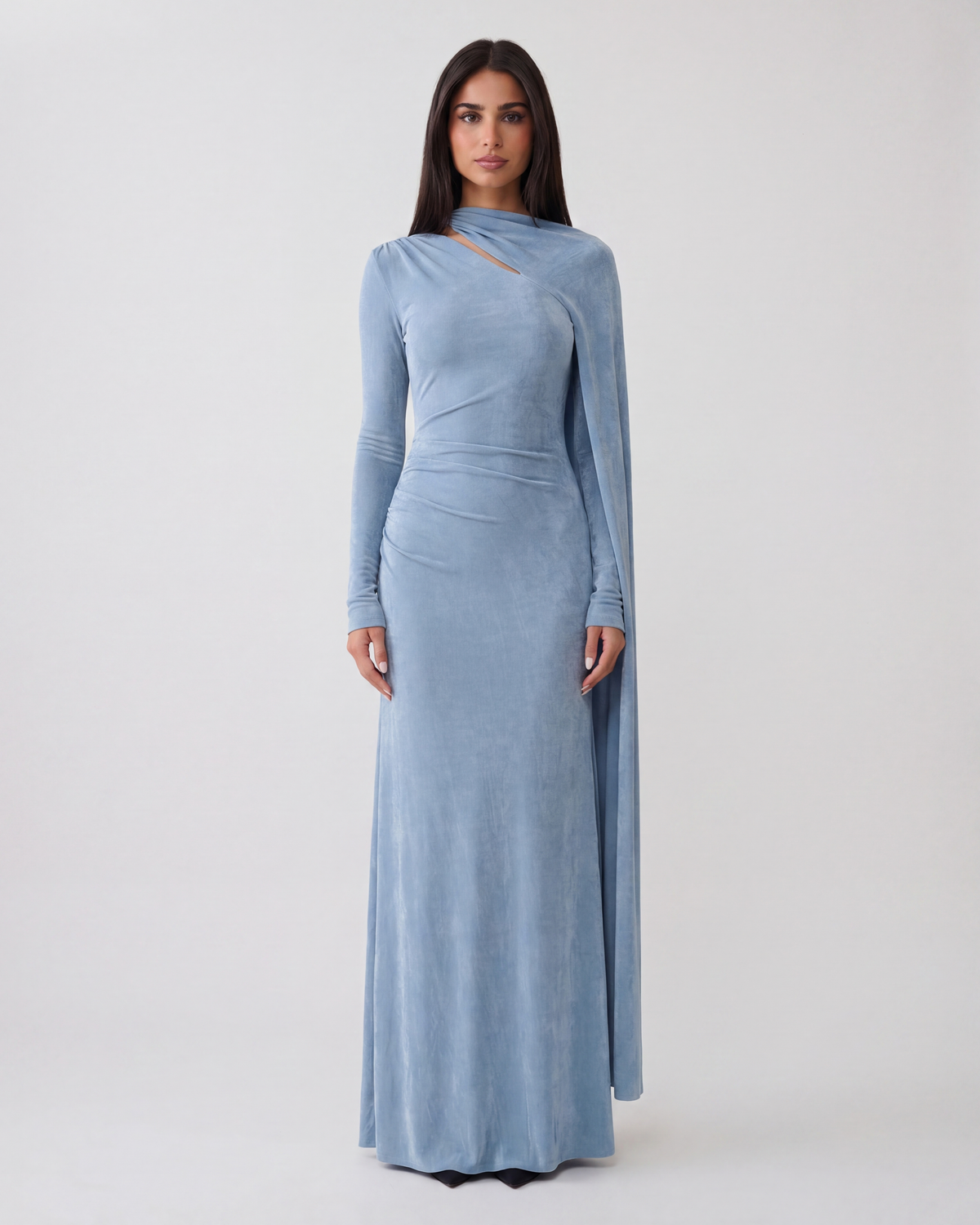 Alina Velvet Maxi Dress - Mist Blue