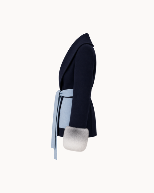 Manteau à revers en fourrure avec ceinture – Midnight Glacier
