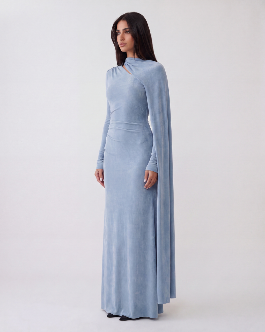 Alina Velvet Maxi Dress - Mist Blue