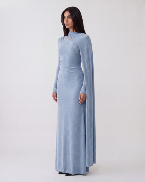 Alina Velvet Maxi Dress - Mist Blue