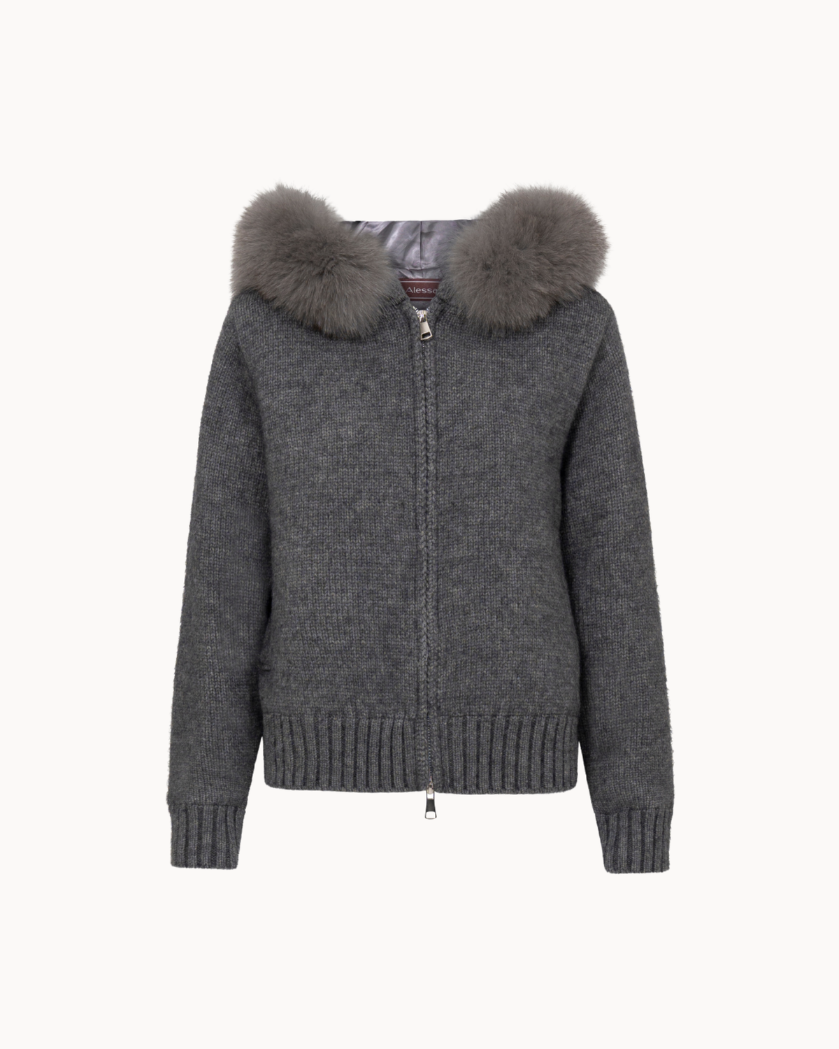 Faux Fur Jacket Satin - Grey