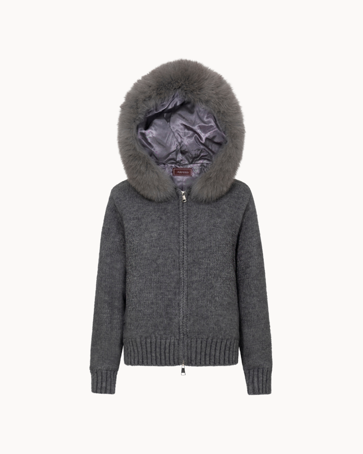 Faux Fur Jacket Satin - Grey