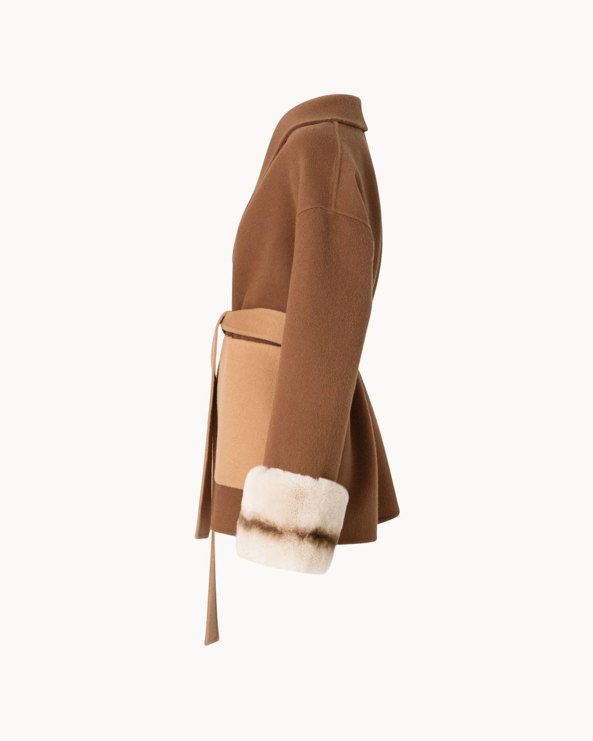 Belted Fur Cuff Coat – Caramel Mocha