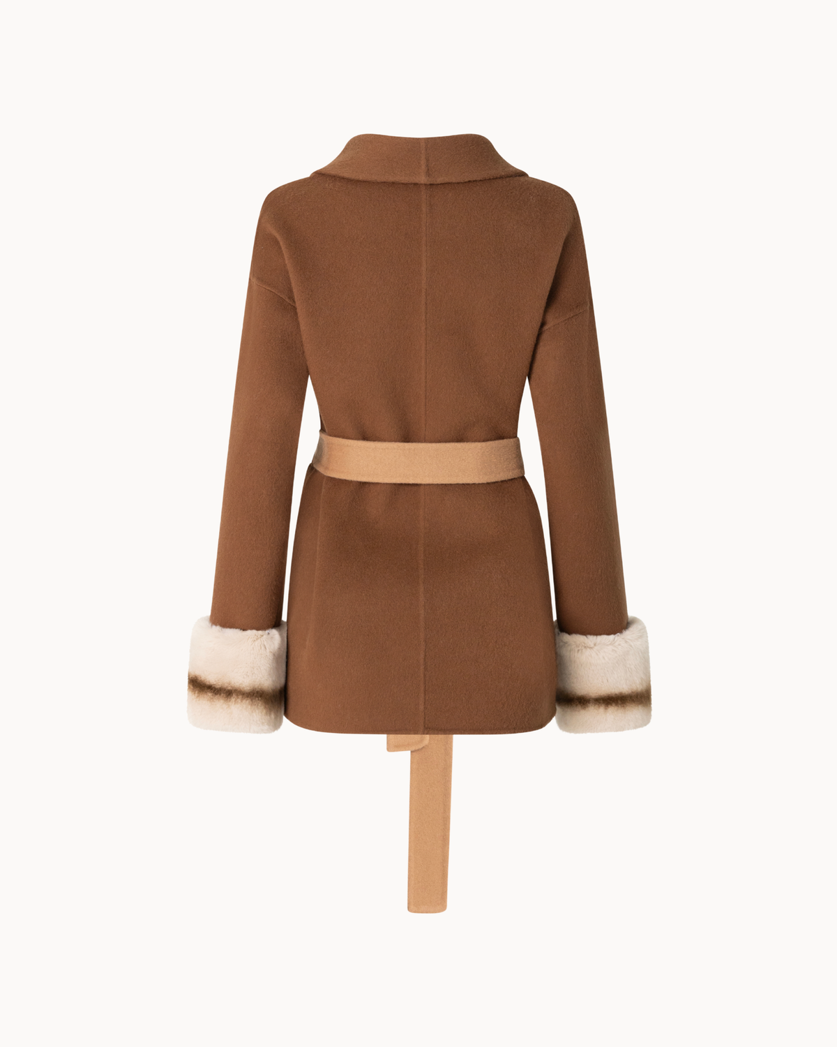 Belted Fur Cuff Coat – Caramel Mocha