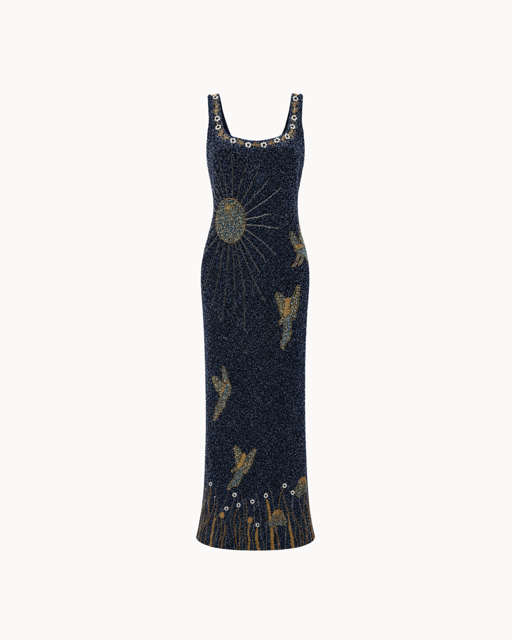 Midnight Garden Beaded Column Gown
