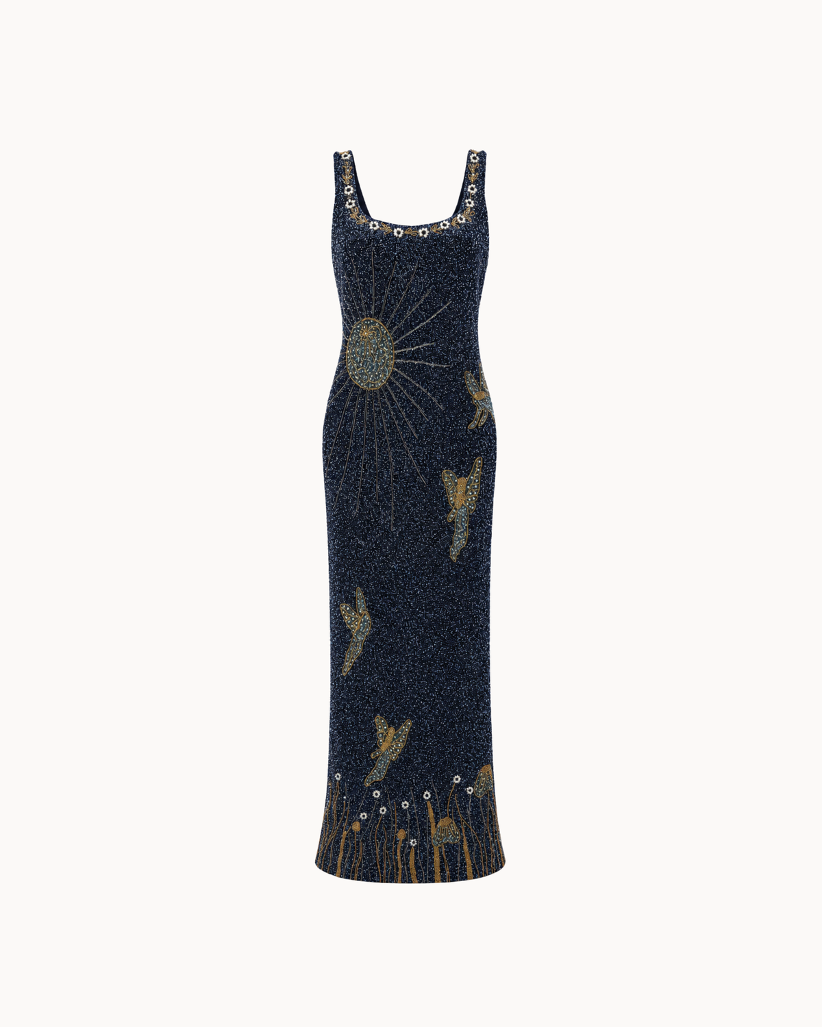 Midnight Garden Beaded Column Gown