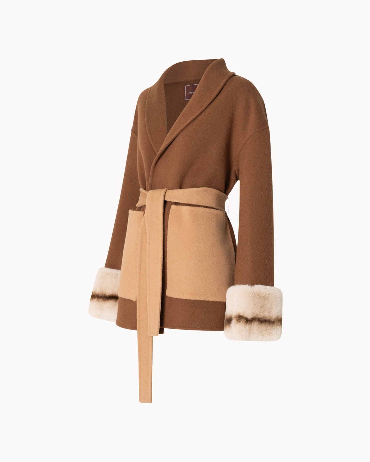 Belted Fur Cuff Coat – Caramel Mocha