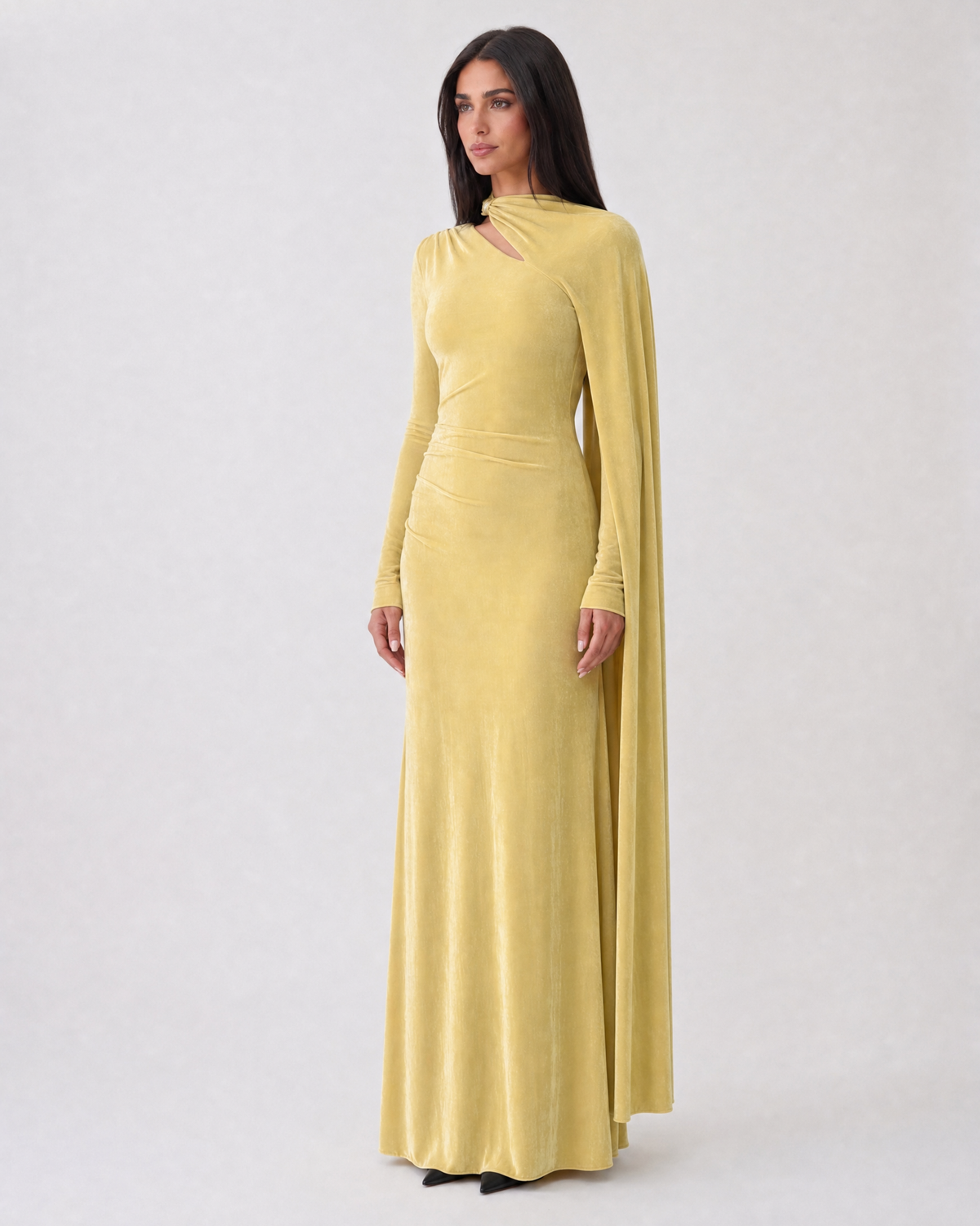 Alina Velvet Maxi Dress - Buttercream