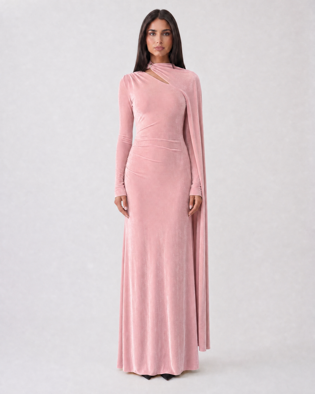 Alina Velvet Maxi Dress - Blush Rose