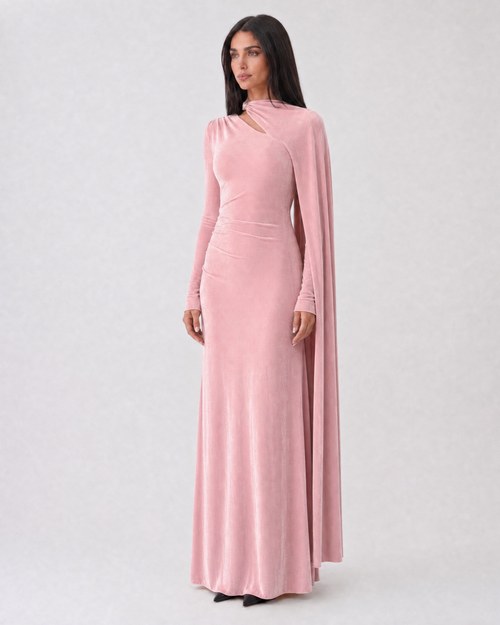 Alina Velvet Maxi Dress - Blush Rose