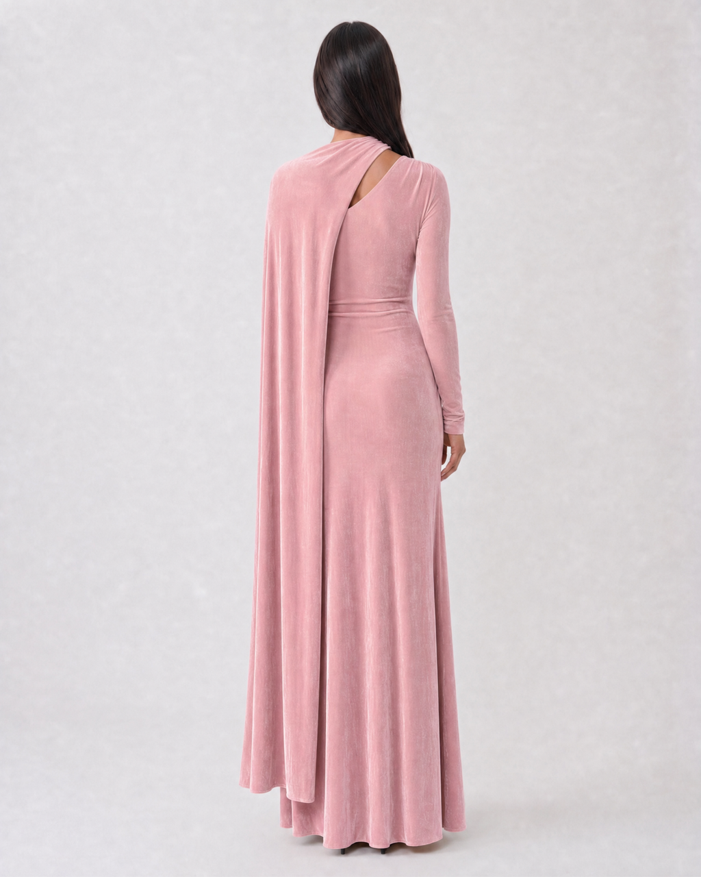 Robe longue Alina en velours – Rose poudré