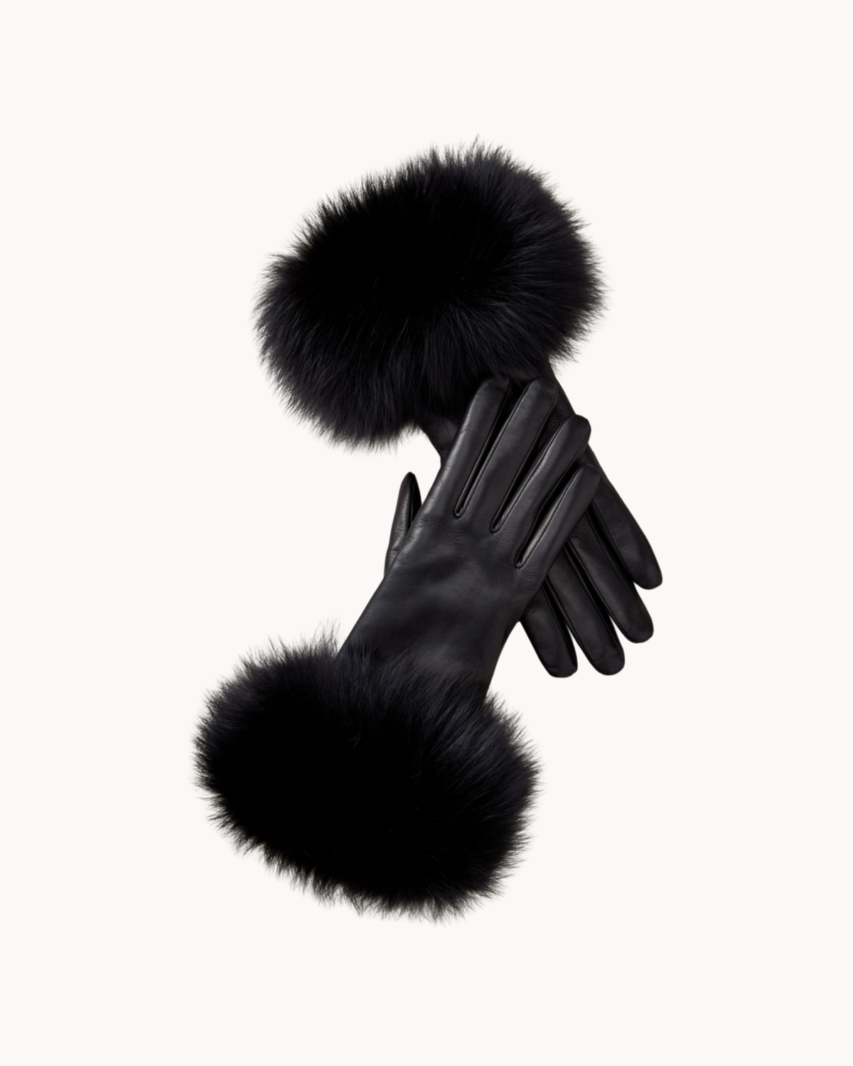 Alessa Fox Fur Leather Gloves - Black