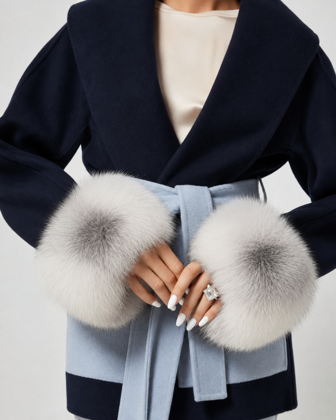 Belted Fur Cuff Coat – Midnight Glacier