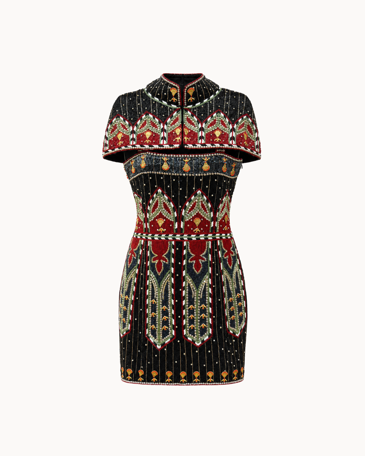 Midnight Maharani Beaded Dress with Cape