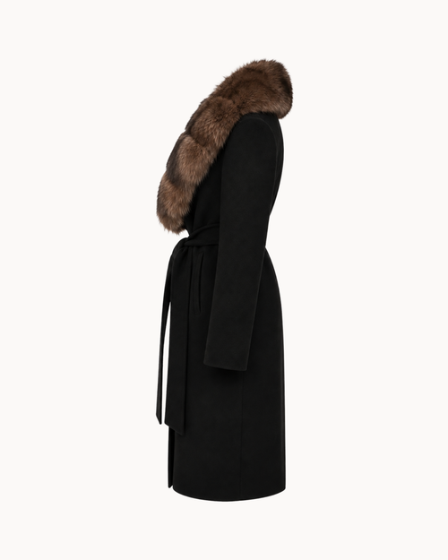 Manteau long Bria en cachemire et fourrure